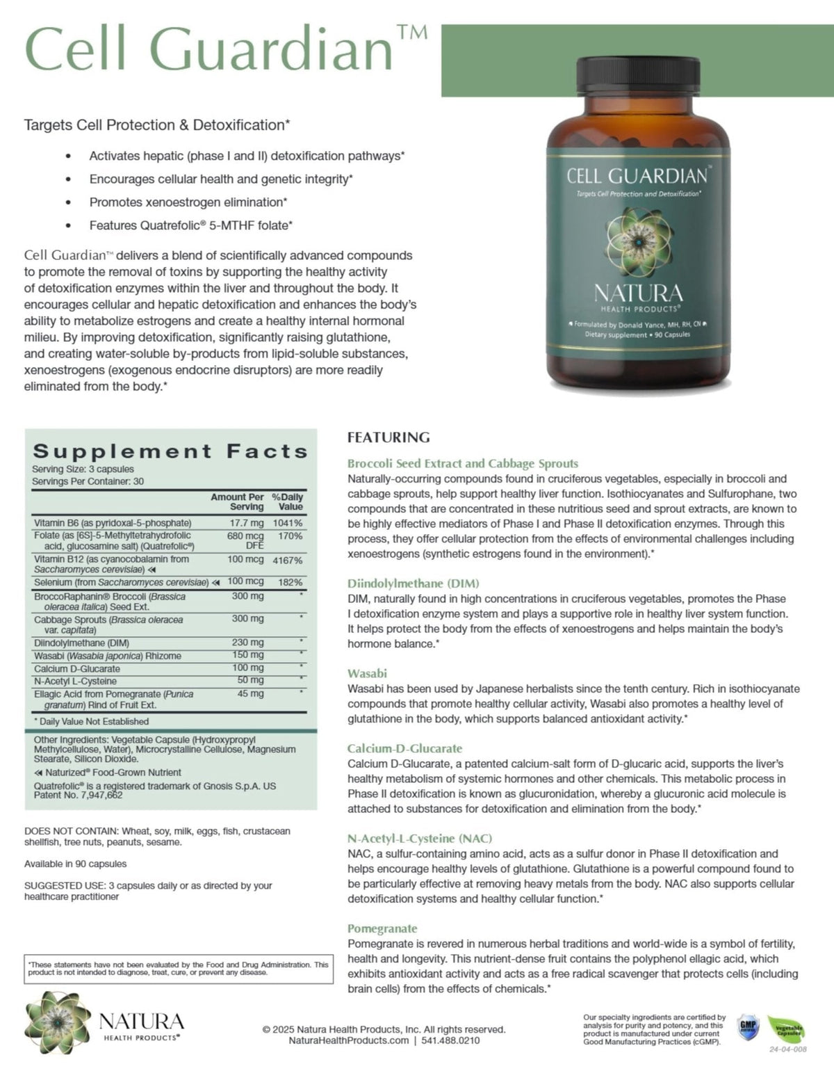 Natura Health Products Cell Guardian Supplement - Targets Cell Protection & Detoxification - Featuring Broccoli Seed Extract, Cabbage Sprouts, Diindolylmethane (DIM), & Wasabi (90 Capsules) - Maple Wellness Supplements