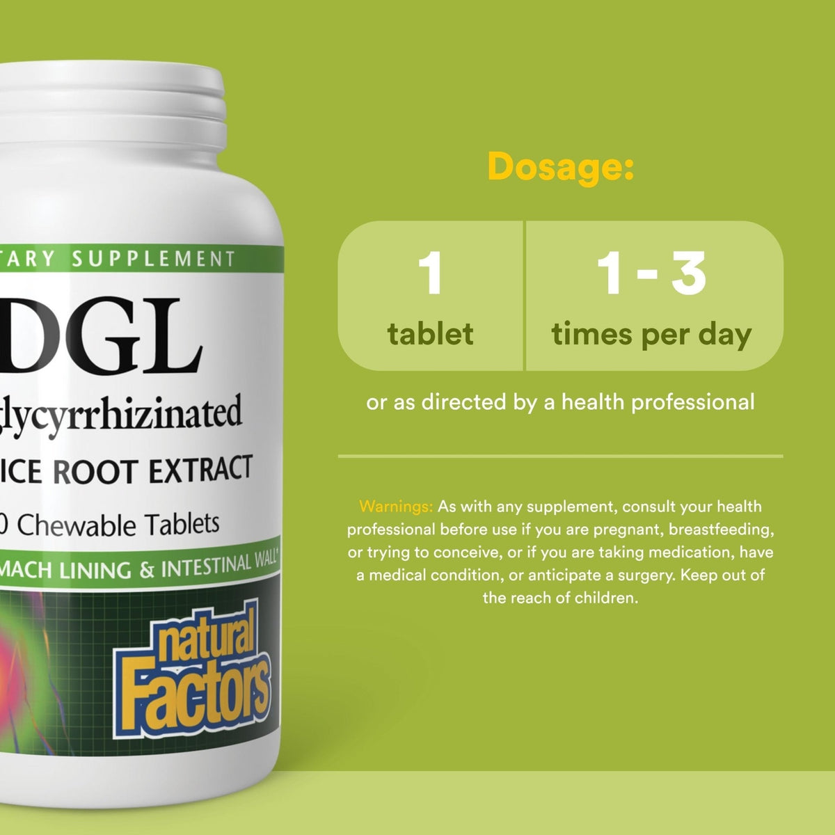 Natural Factors DGL Chewable - Digestive Support Supplement with Licorice Root Extract - Chewable Tablets Support Stomach Lining & Health - Non-GMO & Gluten-Free - Maple Wellness Supplements