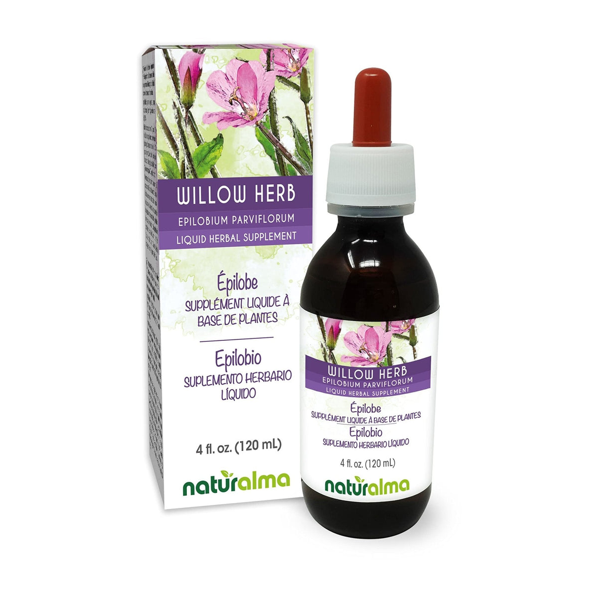 Naturalma Willow herb or Fireweed (Epilobium parviflorum) herb Alcohol-Free Tincture - 4 fl oz Liquid Extract in Drops - Herbal Supplement - Vegan - Maple Wellness Supplements