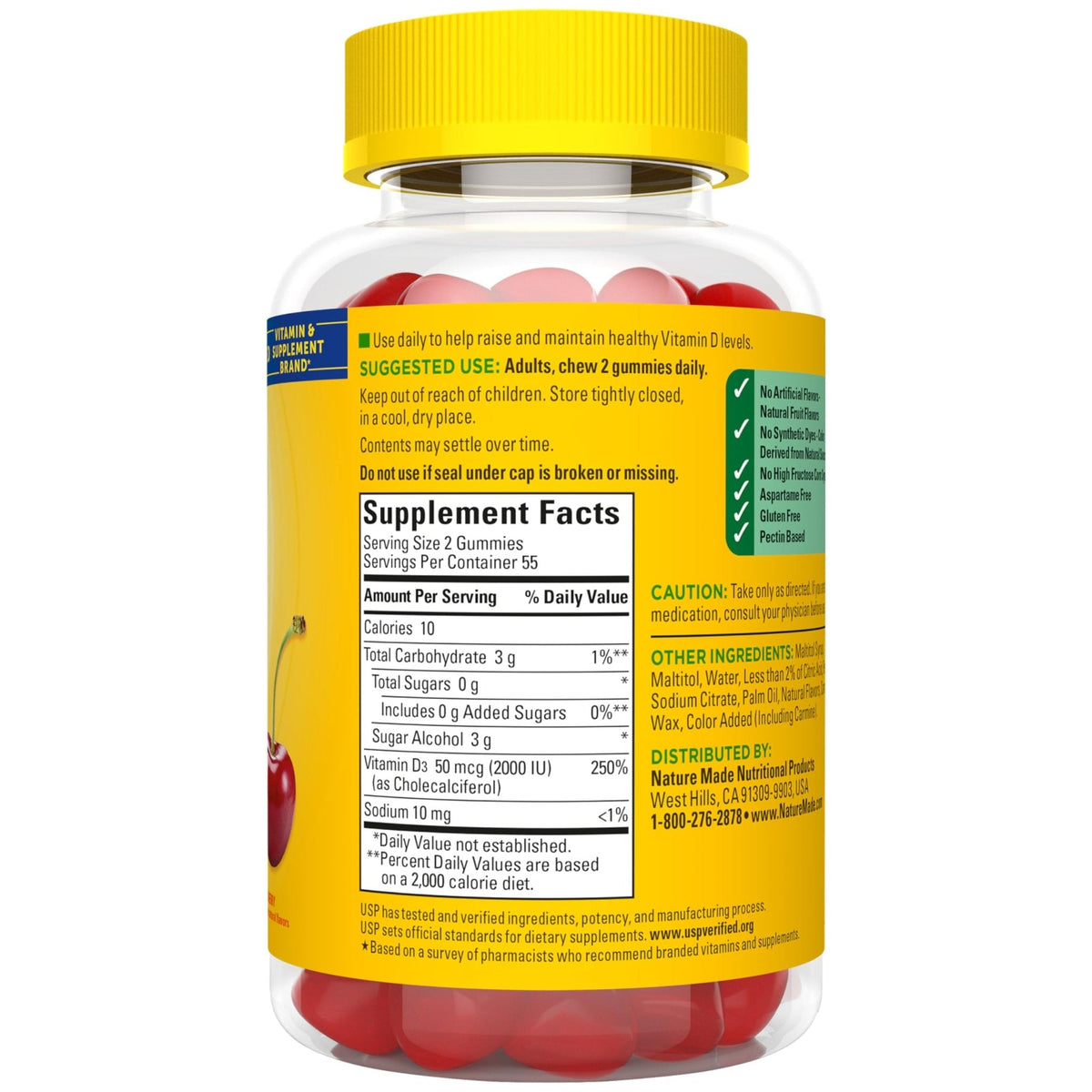Nature Made Zero Sugar Vitamin D3 Gummies 2000 IU (50 mcg) Per Serving, Bone & Immune Support, Aspartame Free - Maple Wellness Supplements