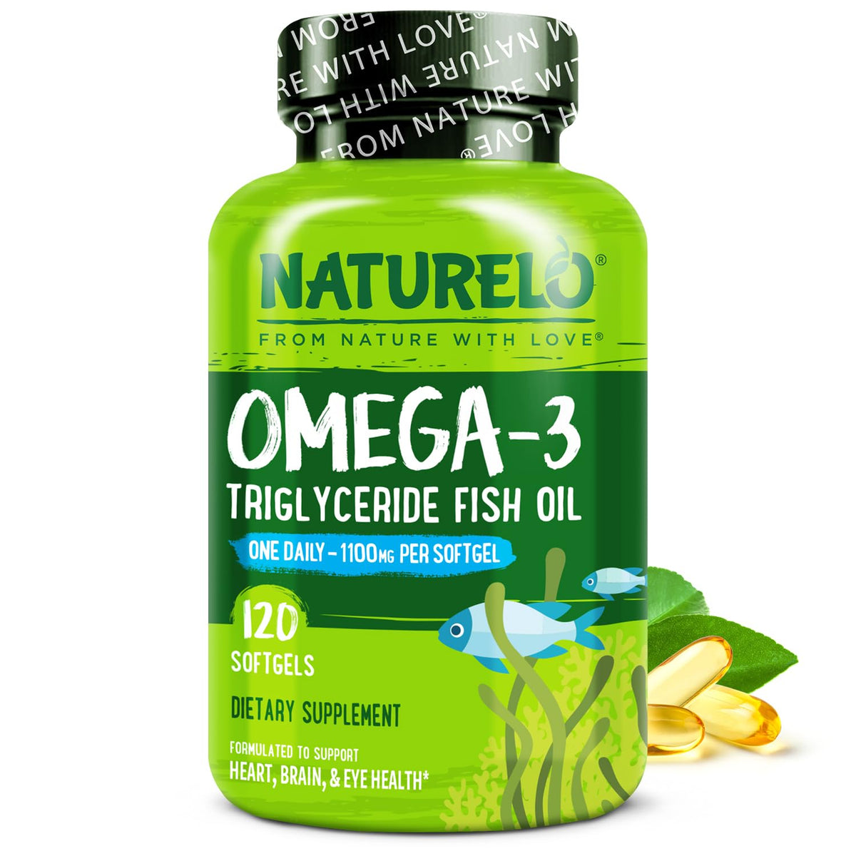 NATURELO Burpless Omega 3 Fish Oil Supplement - 1100mg Triglyceride Omega-3, EPA + DHA, Liquid Fish Oil for Heart, Eye, Brain, Joint Health - Maple Wellness Supplements