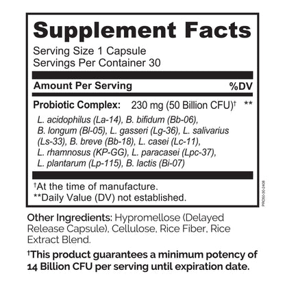 NATURELO Probiotics for Digestive Health, 50 Billion CFU, 30 Vegetarian Capsules, 11 Strains, Daily Use Supplement, Delayed Release, No-Fridge, Helps Boost Immune System, - Maple Wellness Supplements