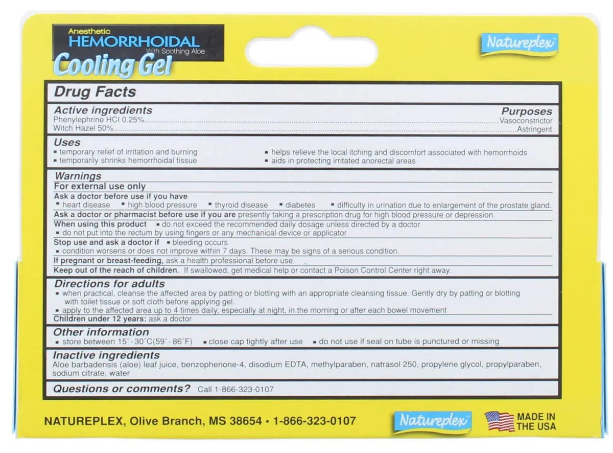 Natureplex Anesthetic Hemorrhoidal Cooling Gel 0.9 oz (2 Pack) – Witch Hazel & Phenylephrine, Soothing Aloe Formula for Temporary Itching, Burning & Swelling Relief - Made in USA - Maple Wellness Supplements