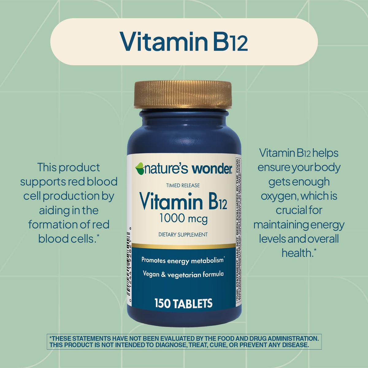 Nature's Wonder Vitamin B12 1000 mcg Timed Release Tablets for Energy Metabolism, Supports Brain Health and Nervous System Health - Maple Wellness Supplements