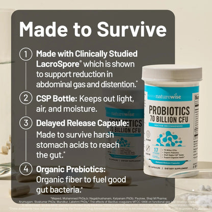 NatureWise Probiotics 70 Billion CFU - 17 Strains + Organic Prebiotics - Immune, Digestive & Gut Health Support for Women & Men - Vegetarian, Gluten-Free, Non-GMO - 30 Capsules[1-Month Supply] - Maple Wellness Supplements