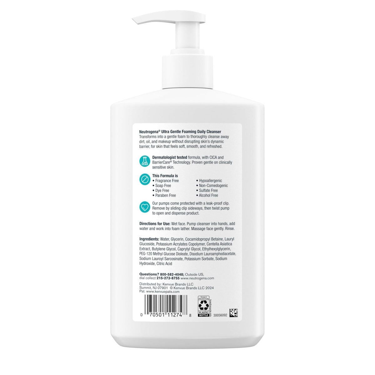 Neutrogena Ultra Gentle Foaming Facial Cleanser, Fragrance Free Hydrating Face Wash for Sensitive Skin, Daily Non Over Drying Makeup Remover - Maple Wellness Supplements