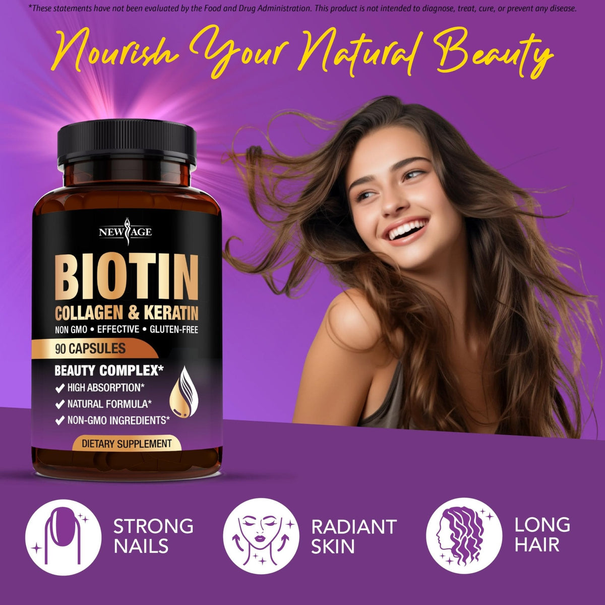 NEW AGE Biotin Collagen Keratin Hyaluronic Acid - 50,000mcg Hair Growth Vitamins for Men and Women, Nails, Hair, Skin Vitamins and DHT Blocker with Vitamin E Folic - Maple Wellness Supplements