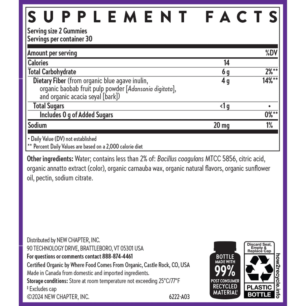 New Chapter Organic Fiber Gummies for Adults & Kids (Age 4+), Plant-Based Prebiotic Fiber for Digestive Health, Vegan, Non-GMO, USDA Organic - Maple Wellness Supplements