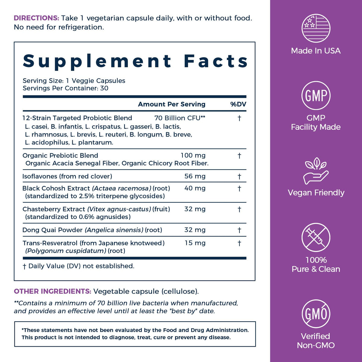 NewRhythm Menopause Probiotics for Women, 7-in-1 Relief, Prebiotics, Black Cohosh Trans-Resveratrol Chasteberry Red Clover Dong Quai, Hot Flashes Night Sweats, No Soy, No Estrogen, 30 Ct - Maple Wellness Supplements