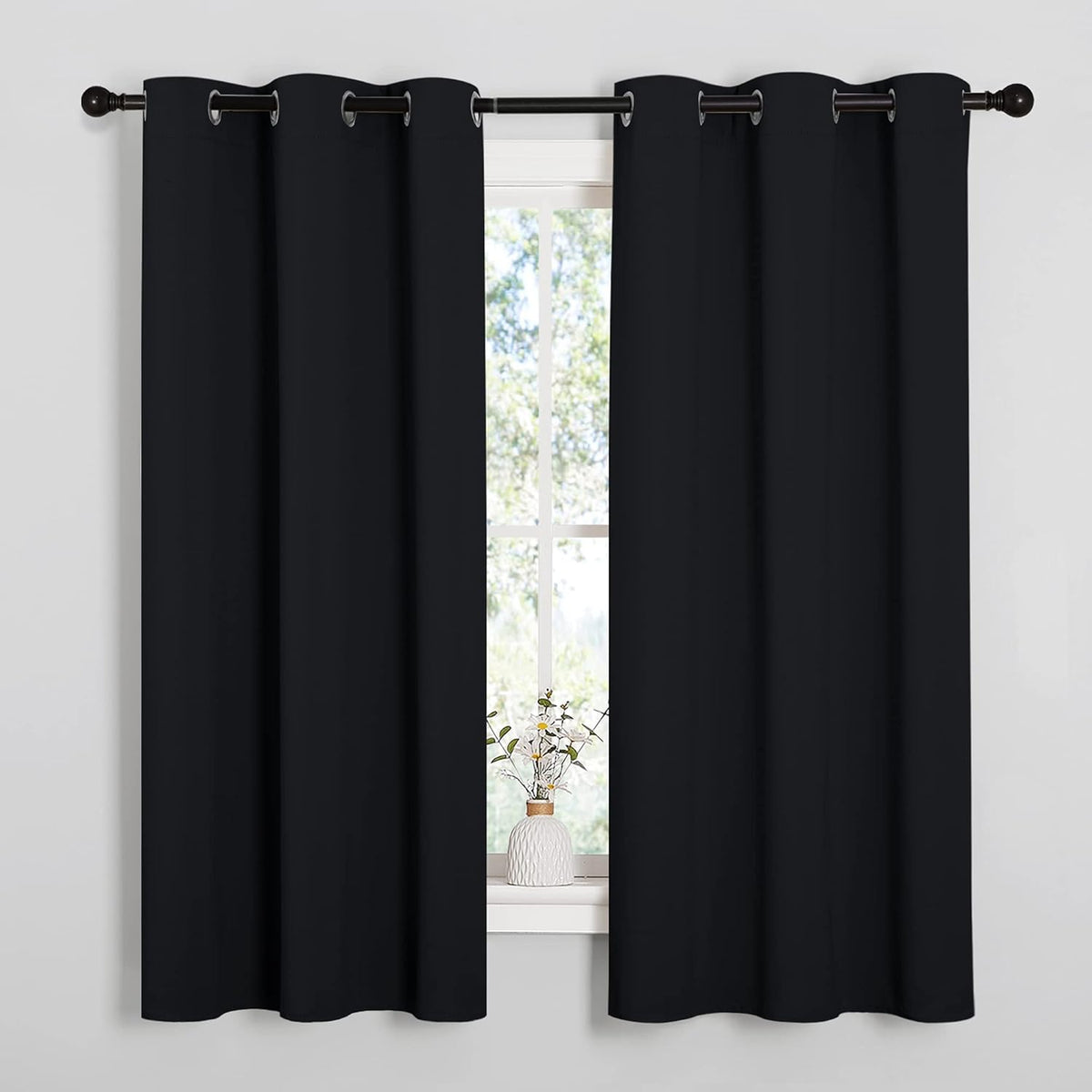 Buy ​NICETOWN Pitch Black Solid Thermal Insulated Grommet Blackout Curtains/Drapes for Bedroom Window - Vitaza UK Supplements UK