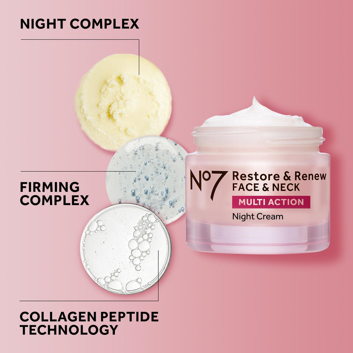 No7 Restore & Renew Multi Action Night Cream for Face & Neck - Nighttime Face Moisturizer with Collagen Peptides - Maple Wellness Supplements