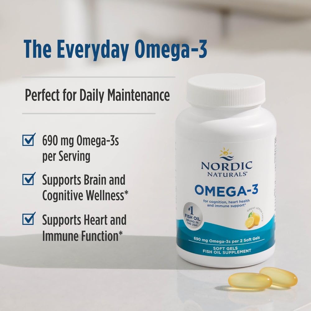 Nordic Naturals Omega-3, Lemon Flavor - 120 Soft Gels - 690 mg Omega-3 - Fish Oil - EPA & DHA - Immune Support, Brain & Heart Health, Optimal Wellness - Non-GMO - 60 Servings - Maple Wellness Supplements