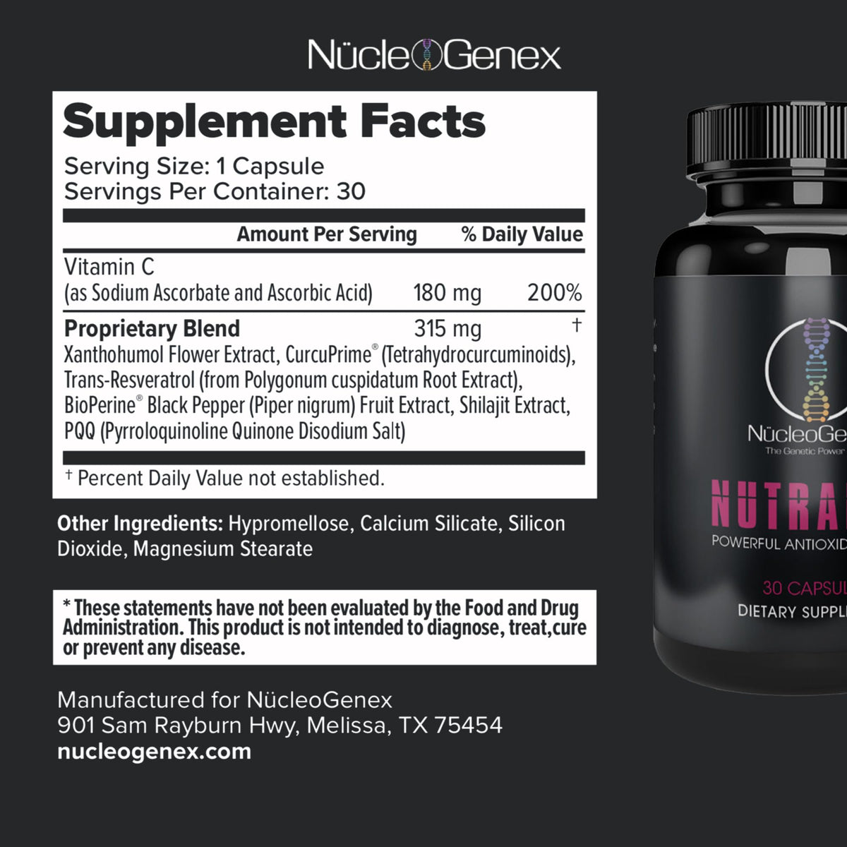 Nucleogenex - Nutralize - The Key to Supporting a Healthy Aging Process and Immune System - Potent Blend for Powerful Cell Protection - Xanthohumol, CurcuPrime, C-60 Complex, PureQQ - 30 Capsules - Maple Wellness Supplements