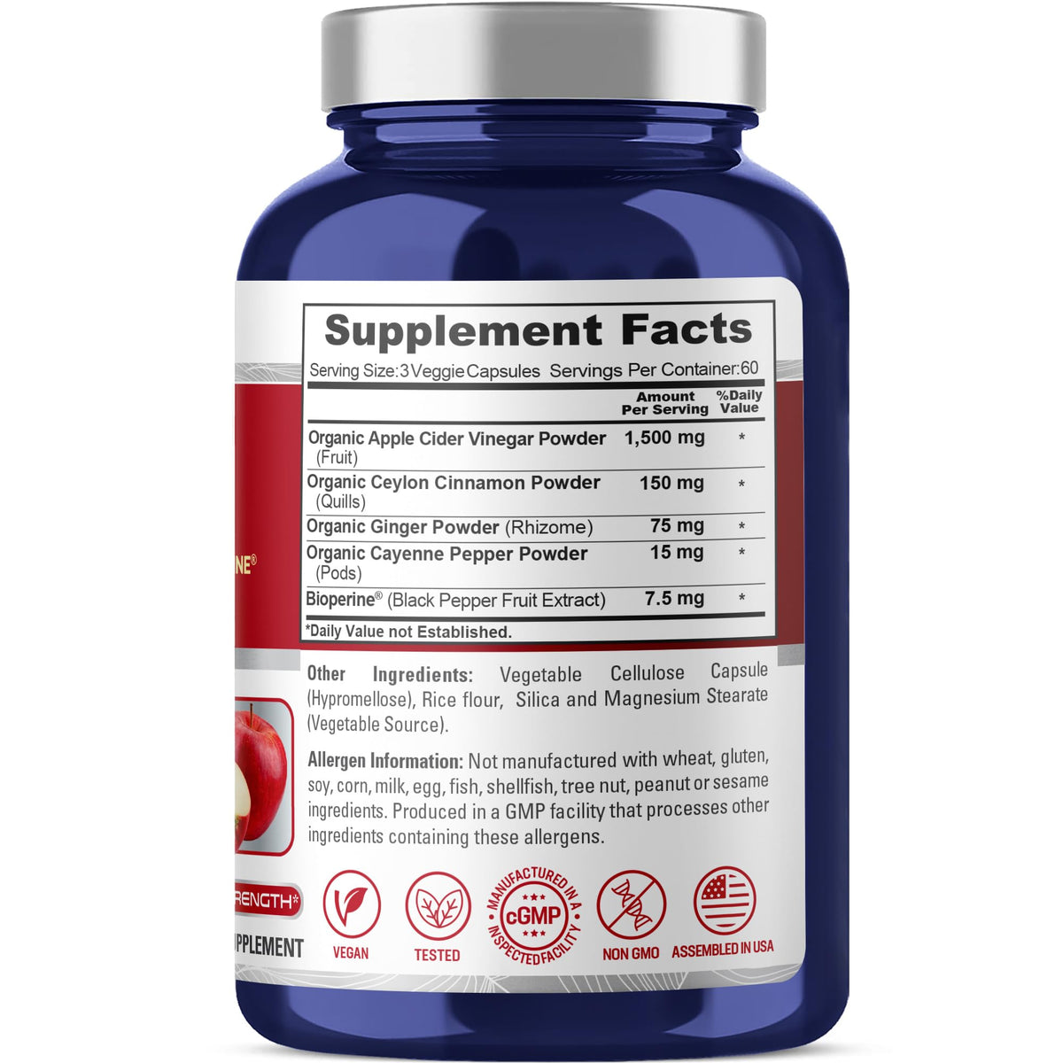 NusaPure Apple Cider Vinegar Complex 1500 mg 180 Veg Caps Suitable for Vegetarians and Vegans, Non-GMO - Maple Wellness Supplements