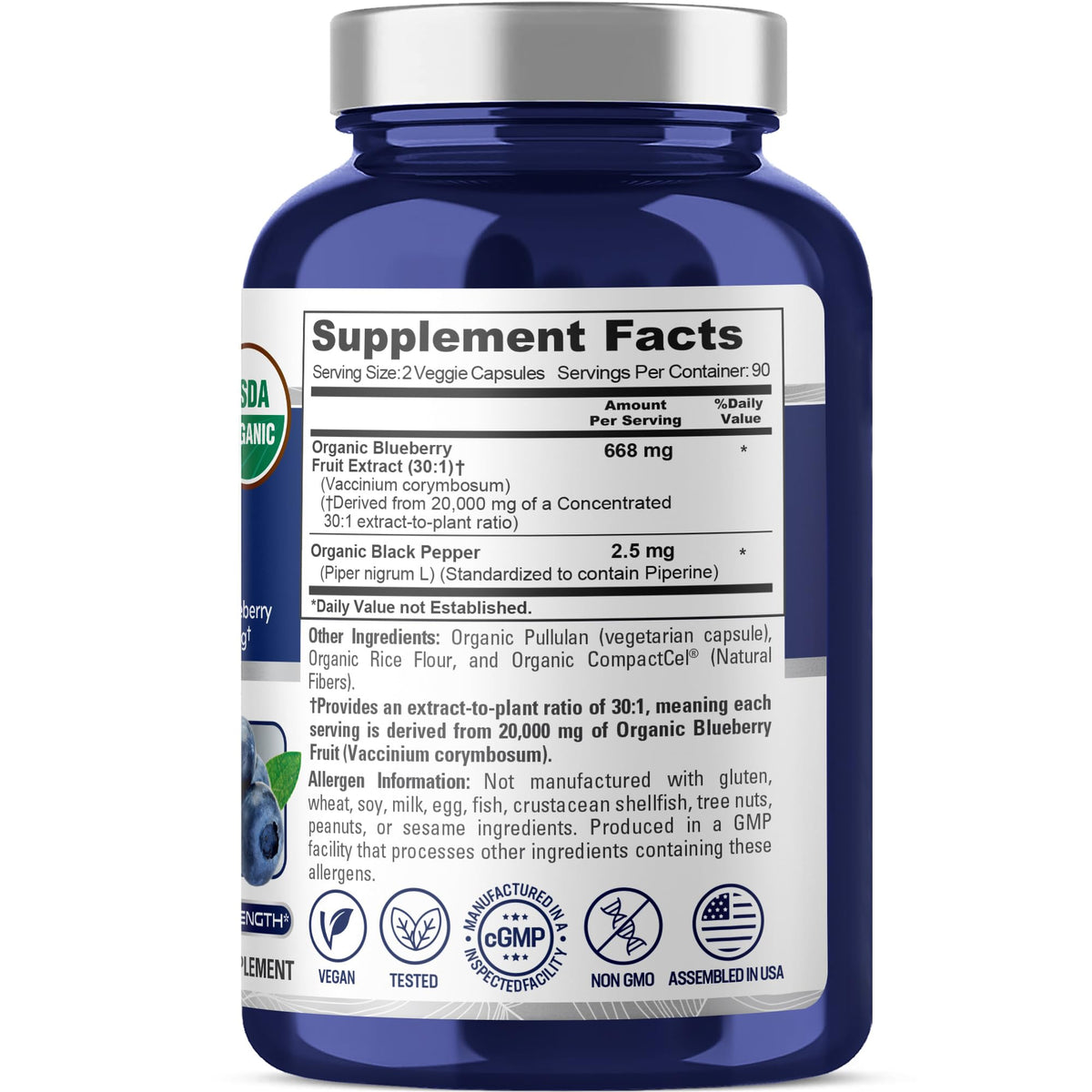 NusaPure Blueberry Concentrate 30:1 Extract, 667 mg Equivalent to 20,000 mg 180 Veg Caps Suitable for Vegetarian, Vegan, Non-GMO - Maple Wellness Supplements