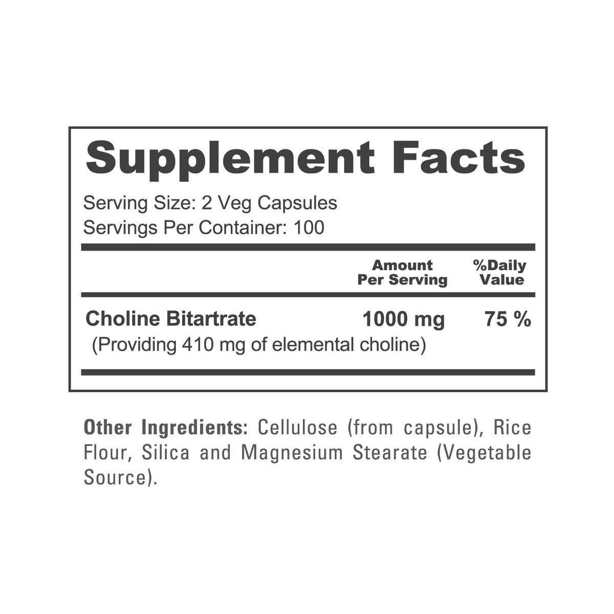 NusaPure Choline Bitartrate - Suitable for Vegetarian/Vegan, Non - GMO - 1000 mg 200 Capsules - Maple Wellness Supplements