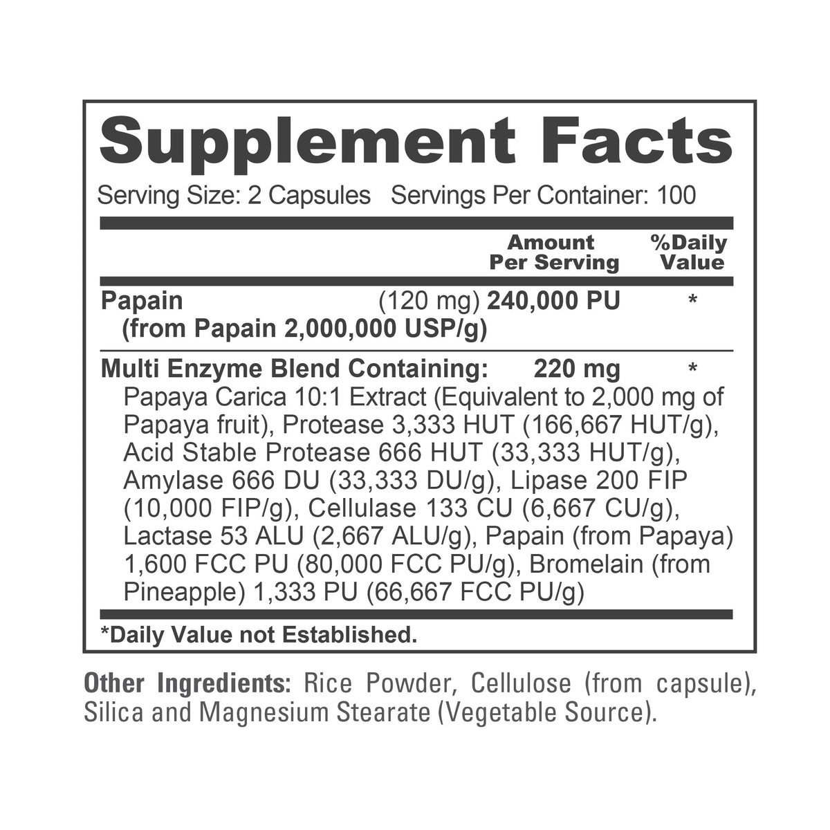 NusaPure Papaya Papain Enzyme Complex 240,000 PU - 200 Veggie Caps - Suitable for Vegetarian, Vegan Non-GMO - Maple Wellness Supplements