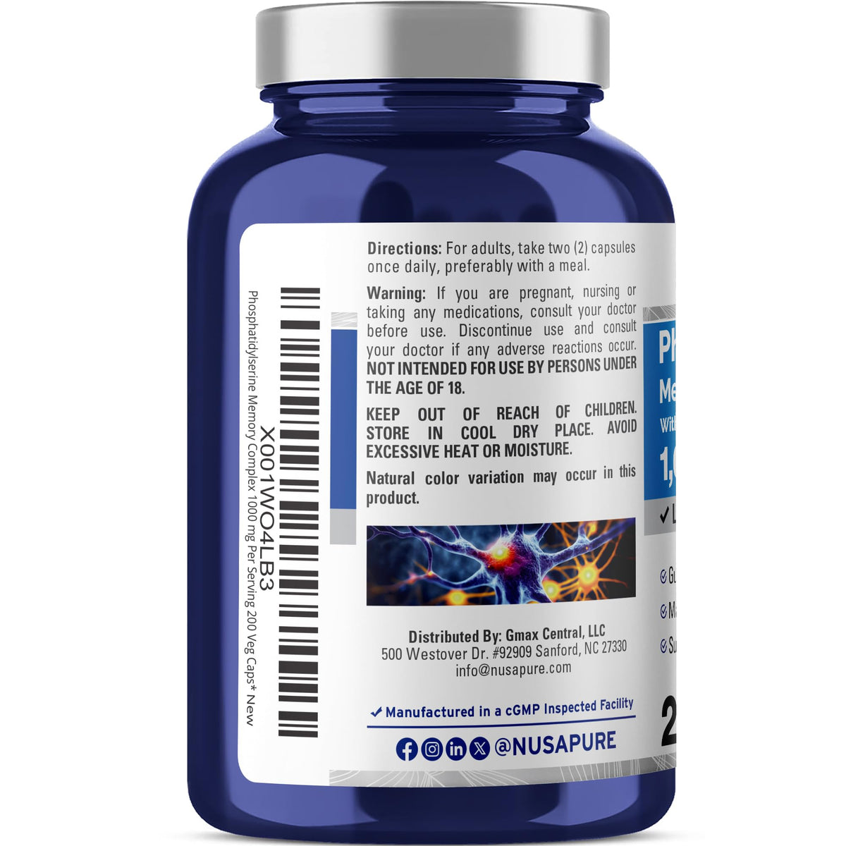 NusaPure Phosphatidylserine Memory Ultimate Complex 1000mg 200 Vegetarian Caps (Vegan, Non-GMO) - Maple Wellness Supplements