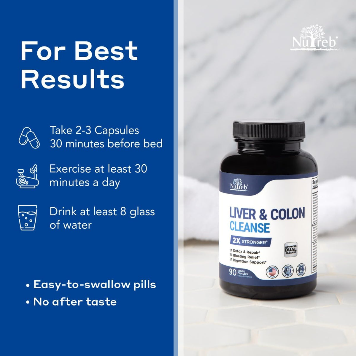 Nutreb Liver & Colon Cleanse - 2X Stronger - Liver Cleanse Detox & Repair - Colon Cleanser & Detox - Premium Milk Thistle Supplement - Maple Wellness Supplements