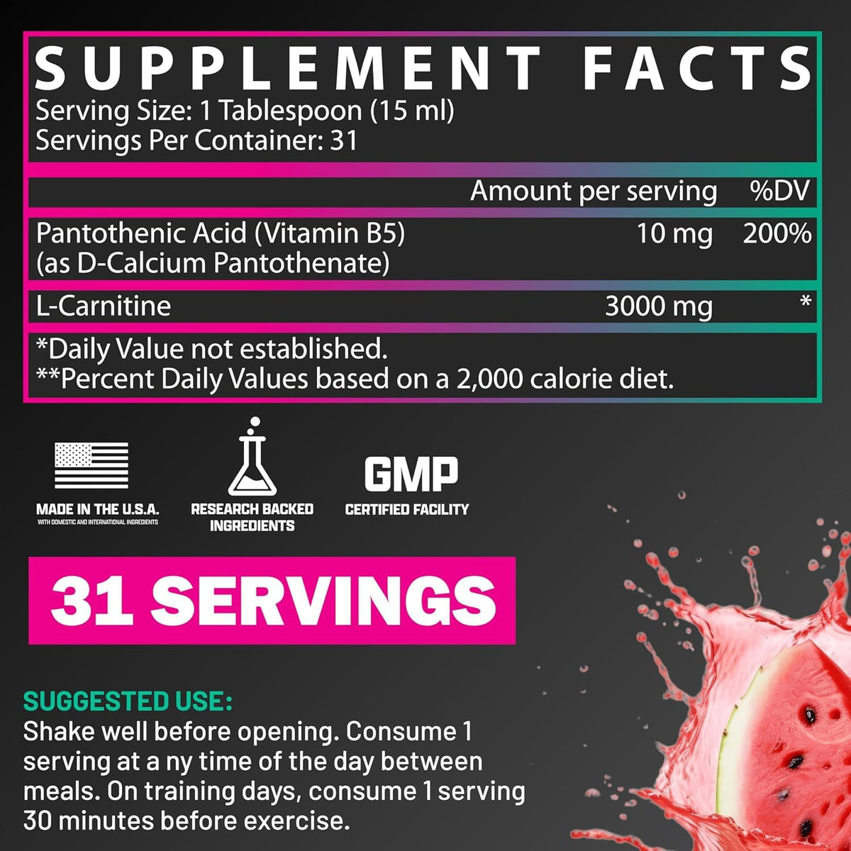 Nutrex Research Liquid Carnitine 3000 | (Strawberry Watermelon) | Premium L Carnitine Liquid, Stimulant Free 31 Servings - Maple Wellness Supplements