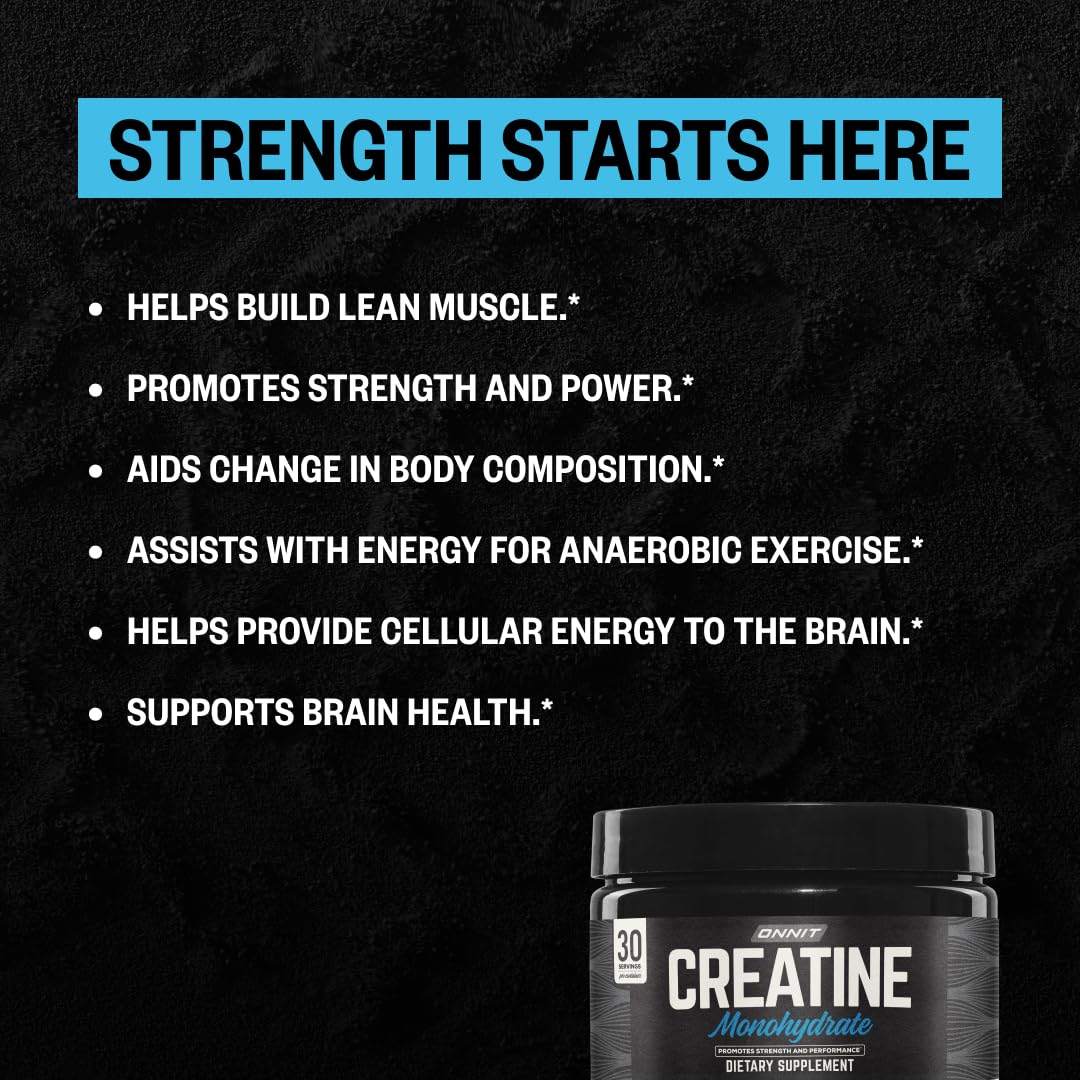 ONNIT Creatine Monohydrate Powder – IGEN™ Non-GMO Tested, 5g Premium Creatine for Muscle Strength, Power & Lean Mass, Supports Brain Health & Cellular Energy, Unflavored, 30 Servings, 5.29 oz 3-Pack - Maple Wellness Supplements