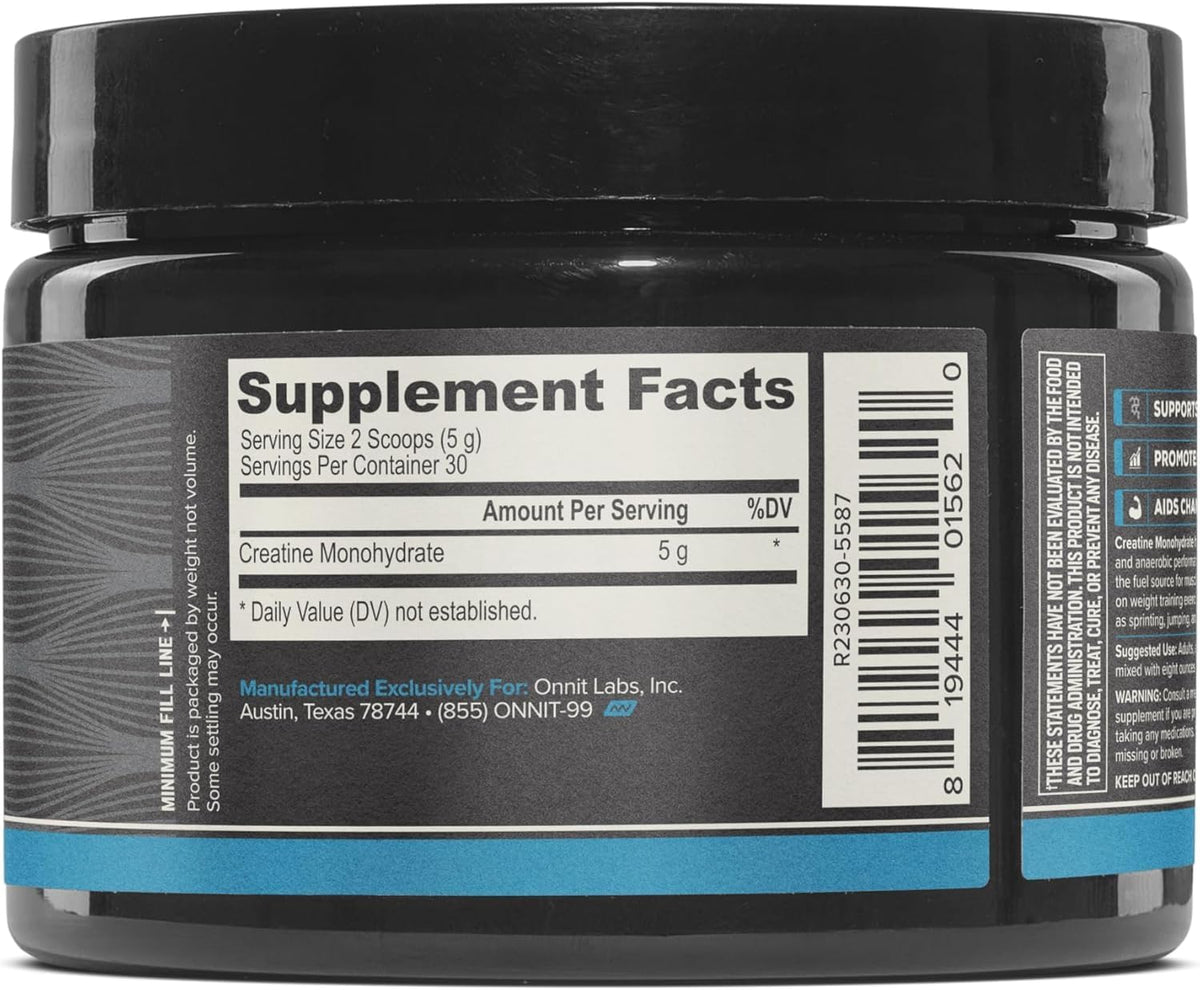 ONNIT Creatine Monohydrate Powder, IGEN(TM) Non-GMO Tested 5g Premium Creatine for Muscle Strength, Power and Lean Mass, Supports Brain Health - Maple Wellness Supplements