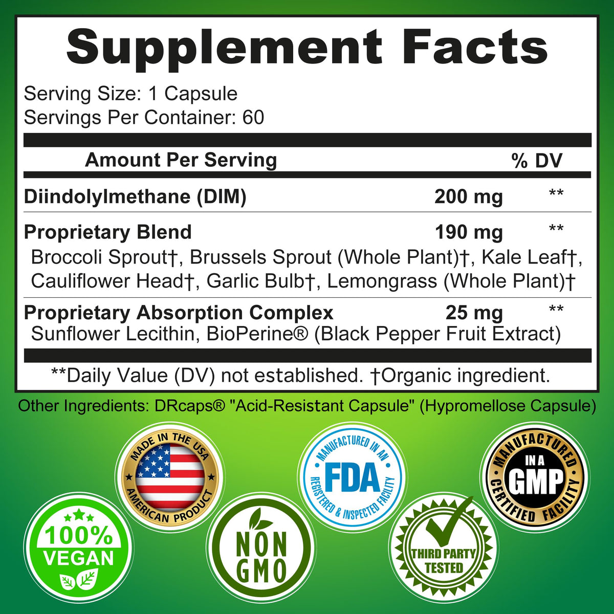 Optimal DIM 200mg Supplement for Women and Men - Made with Organic Whole Foods - Estrogen & Hormone Balance Support Diindolylmethane Complex - Maximum Absorption Delayed-Release Capsules - 60 Count - Maple Wellness Supplements