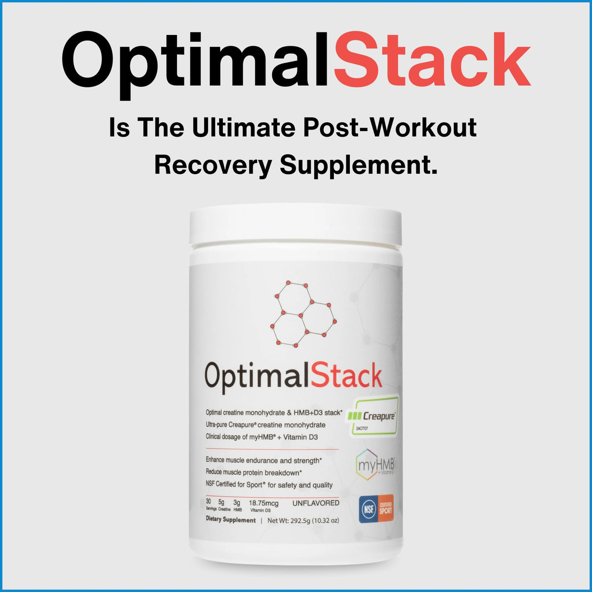 OptimalStack Creatine Monohydrate, HMB, & Vitamin D3 Stack | with Creapure Creatine, Clinical Dosage of myHMB, and Vitamin D3 | NSF for Sport Certified | Unflavored, 30 Servings - Maple Wellness Supplements