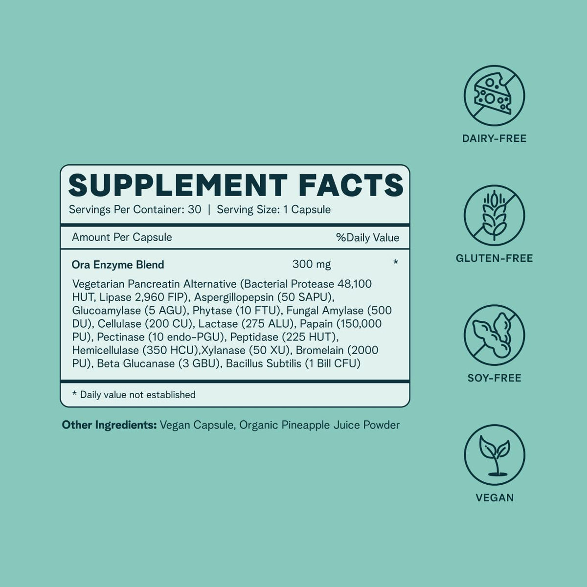 Ora Organic Multi-Enzyme Supplement - Vegan, Gluten Free Enzymes for Digestion with Probiotics for Gut Health, Bloating, Constipation and Gas Relief - 30 Easy to Swallow Capsules - Maple Wellness Supplements