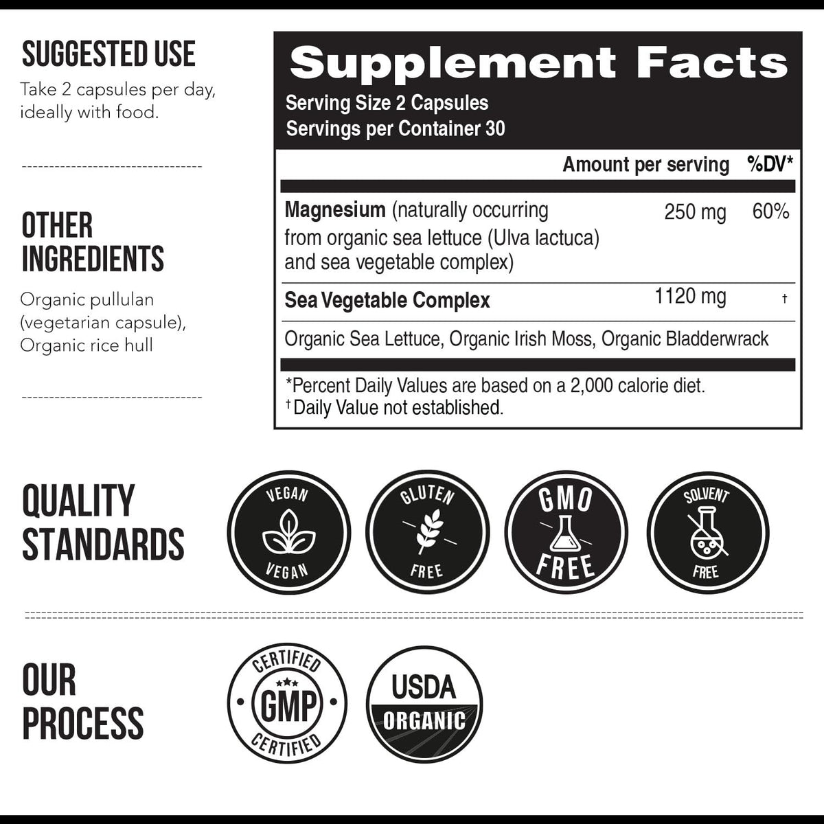Organic Whole Food Magnesium Supplement - Plant-Based, Organic Sea Vegetable Complex - 250 mg Per Serving | Water Extracted | Gentle on Stomach | Supports Energy, Sleep, Muscle, Heart - 60 Capsules - Maple Wellness Supplements