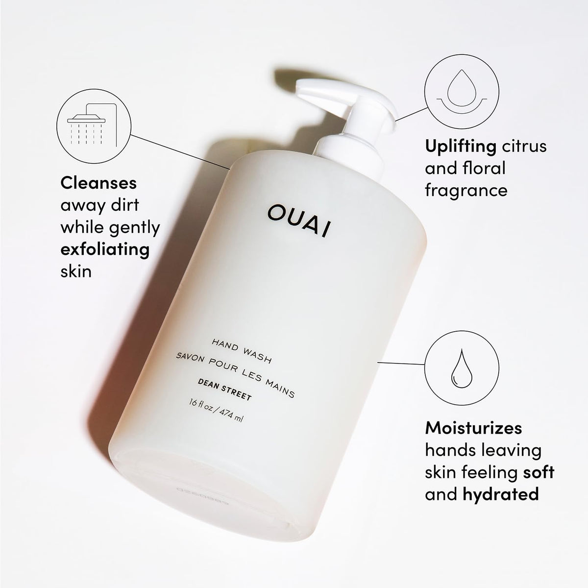 OUAI Hand Wash and Hand Lotion Set, Dean Street Scent - Moisturizes and Exfoliates with Daily Use - Made with Jojoba Esters, Avocado & Rosehip Oils (16 Fl Oz Each) - Maple Wellness Supplements