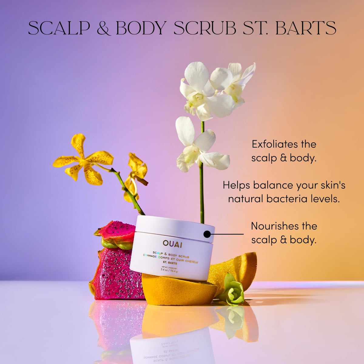 OUAI Scalp & Body Scrub, St. Barts Travel Size - Exfoliating Body Scrub with Sugar & Coconut Oil Blend for Smooth, Moisturized Skin - Gentle Scalp Exfoliator for Removing Product Build Up (3.4 oz) - Maple Wellness Supplements