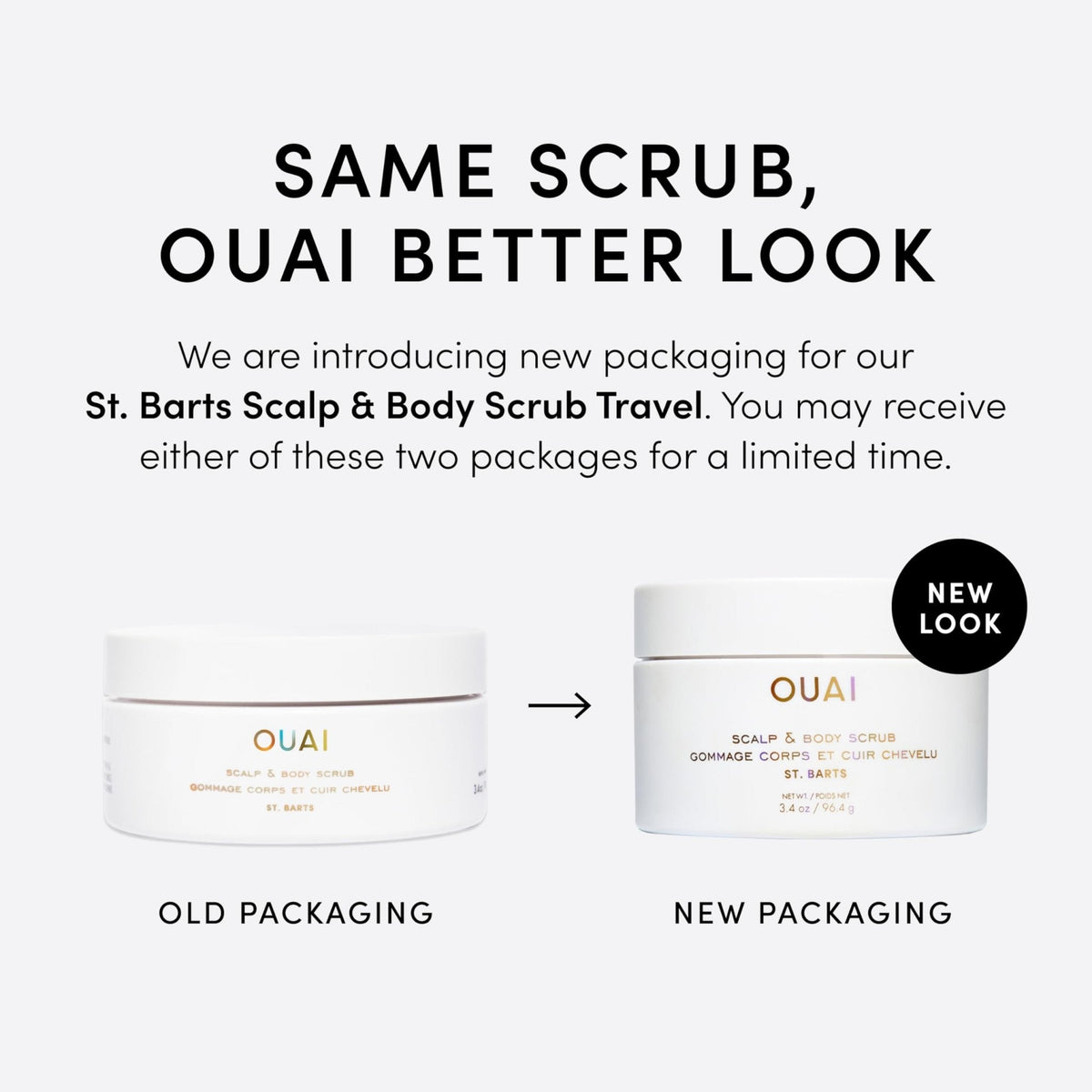 OUAI Scalp & Body Scrub, St. Barts Travel Size - Exfoliating Body Scrub with Sugar & Coconut Oil Blend for Smooth, Moisturized Skin - Gentle Scalp Exfoliator for Removing Product Build Up (3.4 oz) - Maple Wellness Supplements