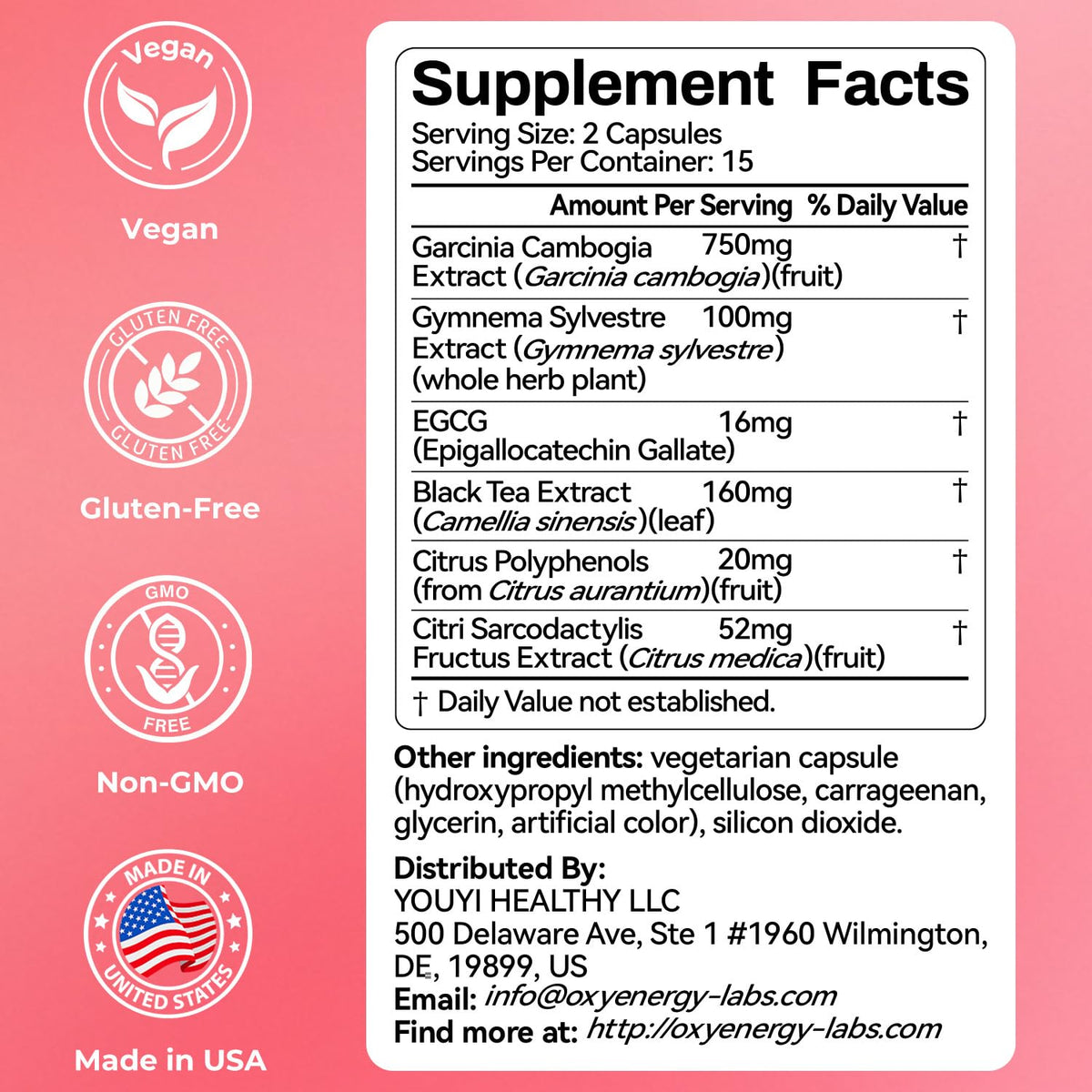 OxyEnergy Calorie Blocker 6-in-1 Natural Supplement for Women & Men, with Garcinia Cambogia,Gymnema Sylvestre & Bergamot,Boosts Metabolism, - Maple Wellness Supplements