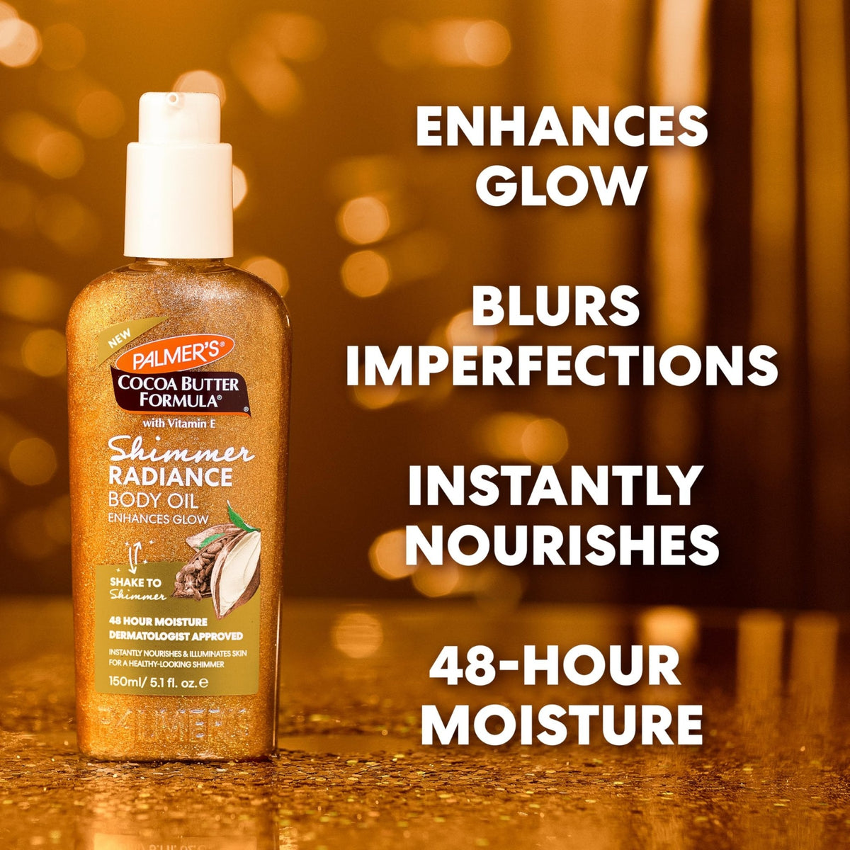 Palmer's Cocoa Butter Formula Shimmer Body Oil with Vitamin E, 5.1 Fl Oz, Radiance Body Oil for Glowing Skin - Maple Wellness Supplements