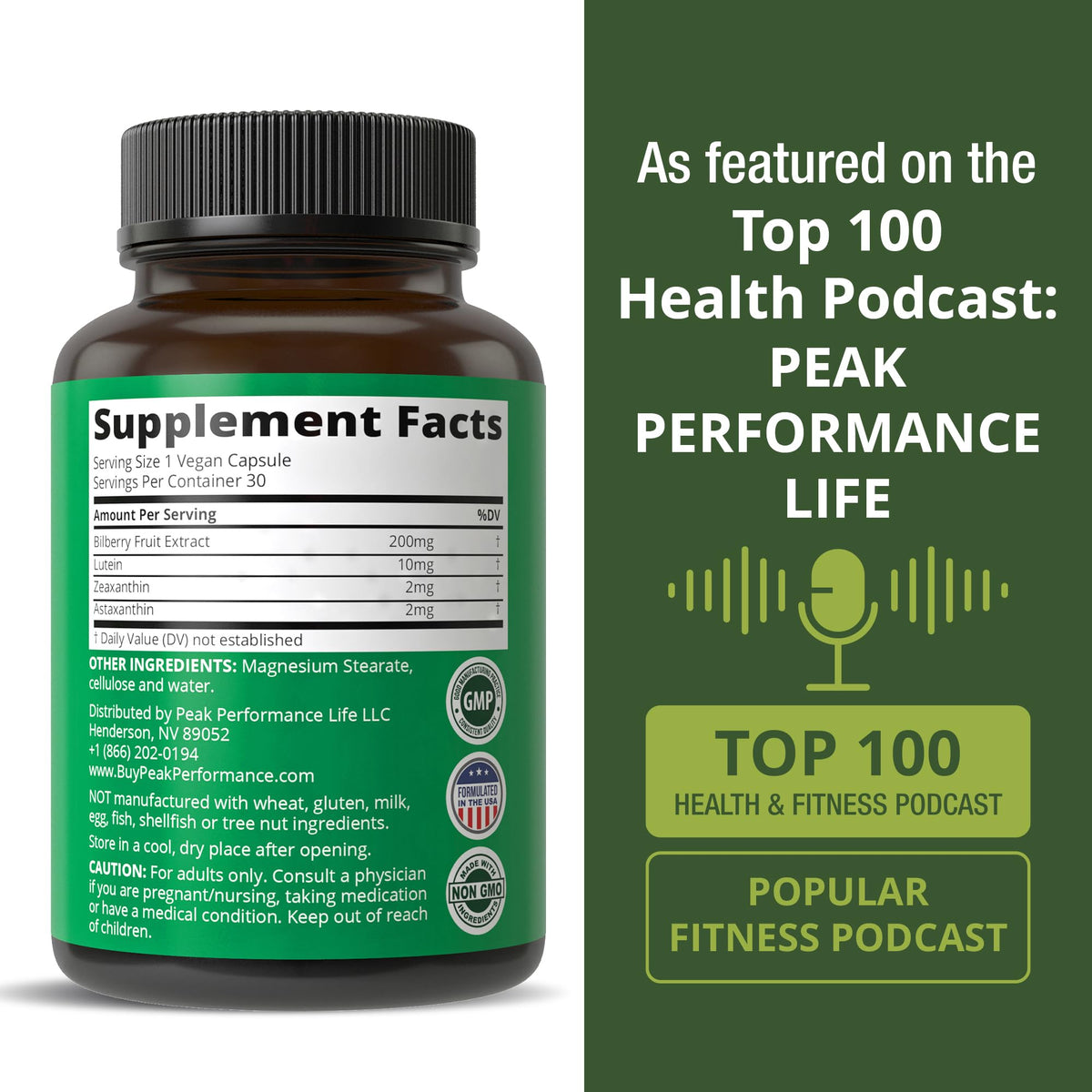 Peak Performance Eye Vitamins - Macular Support Supplement with Lutein, Zeaxanthin, Astaxanthin, Carotenoids, Bilberry Extract. Capsules for Aging Eyes, Computer, Smartphone Users. Avoid Degeneration - Maple Wellness Supplements