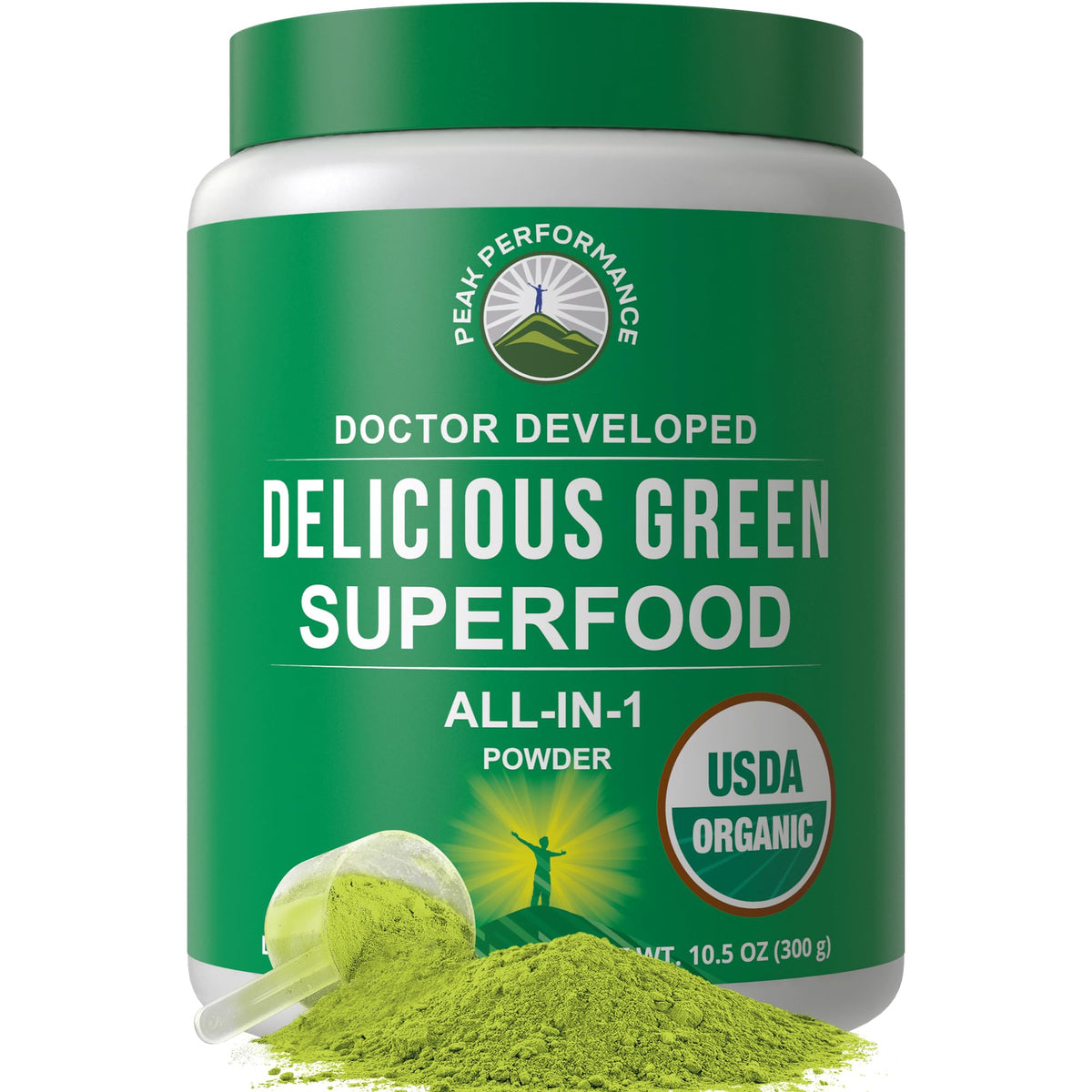 Peak Performance Organic Greens Superfood Powder. Best Tasting Super Greens Powder with 25+ Organic Ingredients for Max Energy and Athletic Performance. Vegan Keto Green Juice Daily Drink - Maple Wellness Supplements