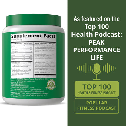 Peak Performance Organic Greens Superfood Powder. Best Tasting Super Greens Powder with 25+ Organic Ingredients for Max Energy and Athletic Performance. Vegan Keto Green Juice Daily Drink - Maple Wellness Supplements
