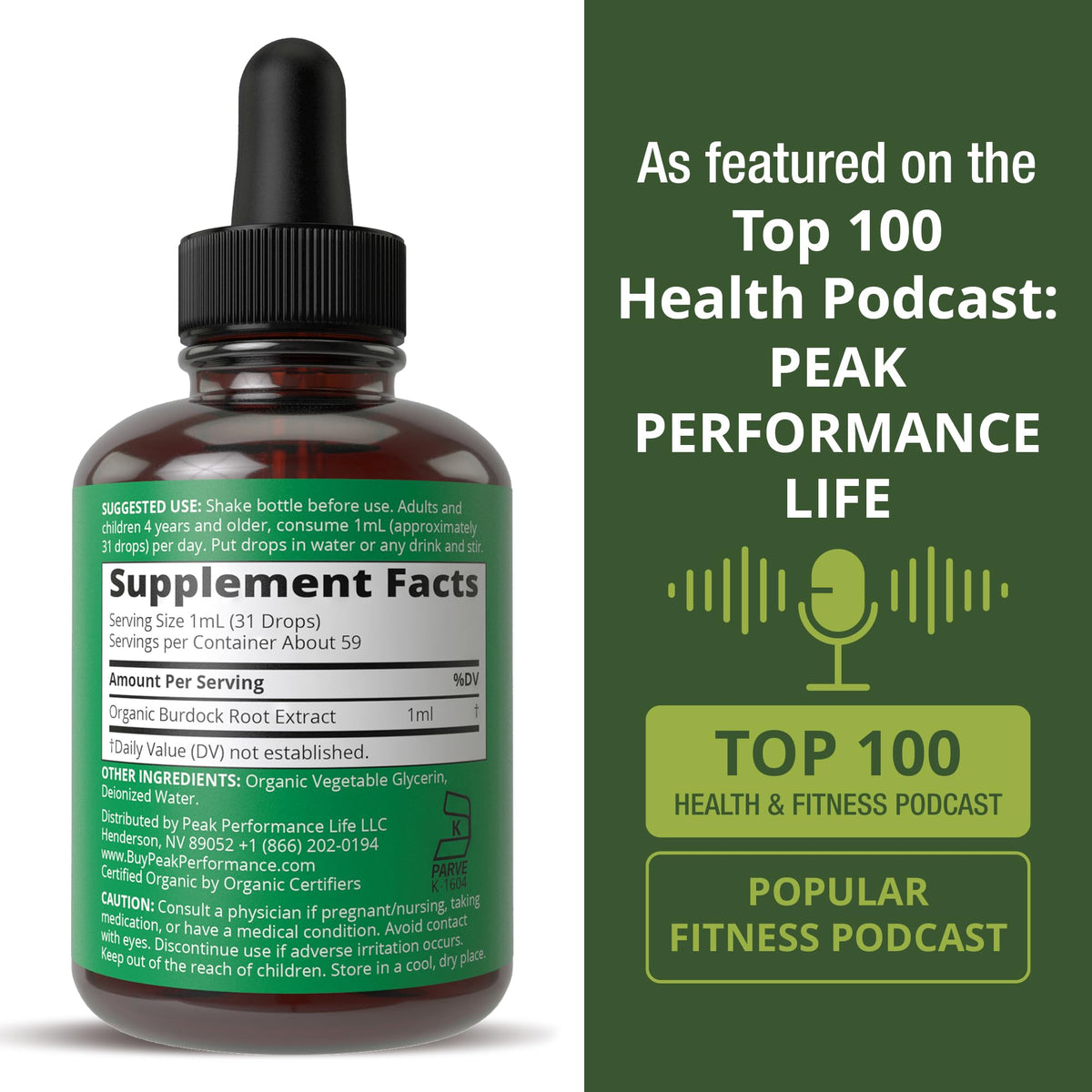Peak Performance USDA Organic Burdock Root Liquid Drops Supplement. Vegan Extract Tincture for Women and Men. Organic Burdock Root Oil Herb. Zero Sugar, Gluten Free Supplements - Maple Wellness Supplements