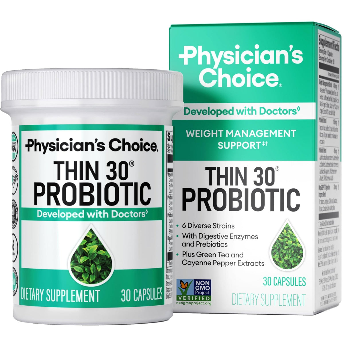 Physician's CHOICE Probiotics for Weight Management & Bloating - 6 Probiotic Strains - Prebiotics - Key ingredient Cayenne - Supports Gut Health - Weight Management for Women & Men - Green Tea - 30 CT - Maple Wellness Supplements