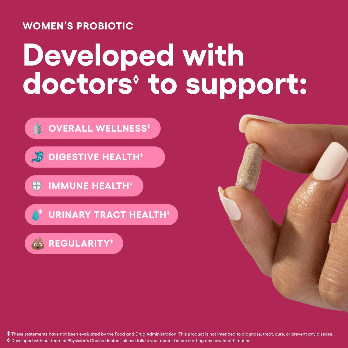 Physician's CHOICE Probiotics for Women - PH Balance, Digestive, UT, & Feminine Health - 50 Billion CFU - 6 Unique Strains for Her - Organic Prebiotics, Cranberry Extract+ - Women Probiotic - 30 CT - Maple Wellness Supplements