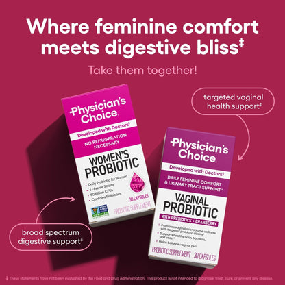 Physician's CHOICE Probiotics for Women - PH Balance, Digestive, UT, & Feminine Health - 50 Billion CFU - 6 Unique Strains for Her - Organic Prebiotics, Cranberry Extract+ - Women Probiotic - 30 CT - Maple Wellness Supplements