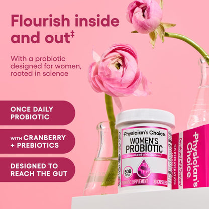 Physician's CHOICE Probiotics for Women - PH Balance, Digestive, UT, & Feminine Health - 50 Billion CFU - 6 Unique Strains for Her - Organic Prebiotics, Cranberry Extract+ - Women Probiotic - 30 CT - Maple Wellness Supplements