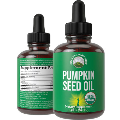 Pumpkin Seed Oil. USDA Organic Vegan Liquid Drops Extract for Women and Men. Supplement for Hair Growth, Skin Health, UT, Prostate Support. Zero Sugar, Gluten Free. Take Orally No Capsules - Maple Wellness Supplements