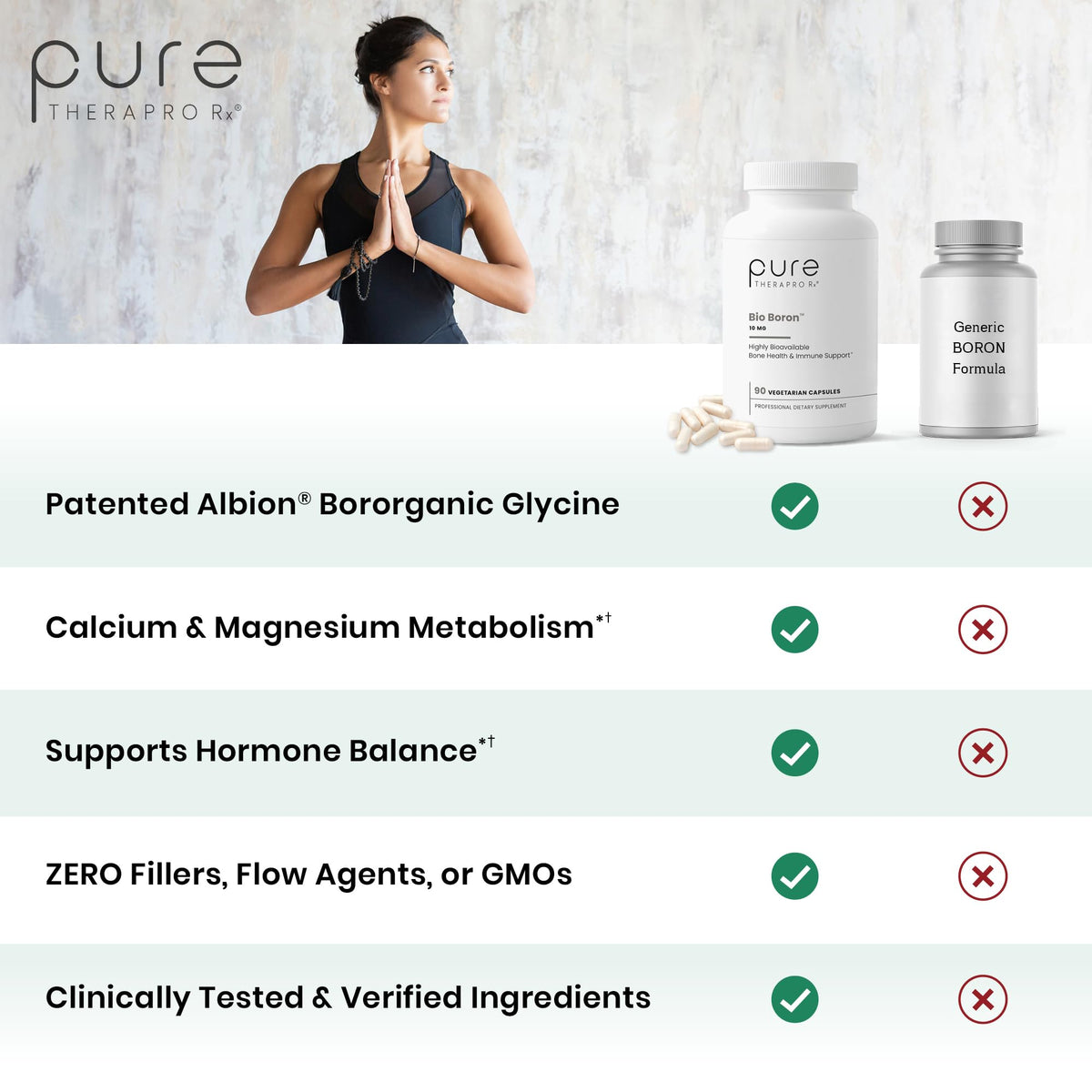 Pure TheraPro Rx Bio Boron 10mg, 3 Months Supply - Bororganic Glycine Boron for Men & Women - Premium Formula for Bone Health, Joint Flexibility - Maple Wellness Supplements