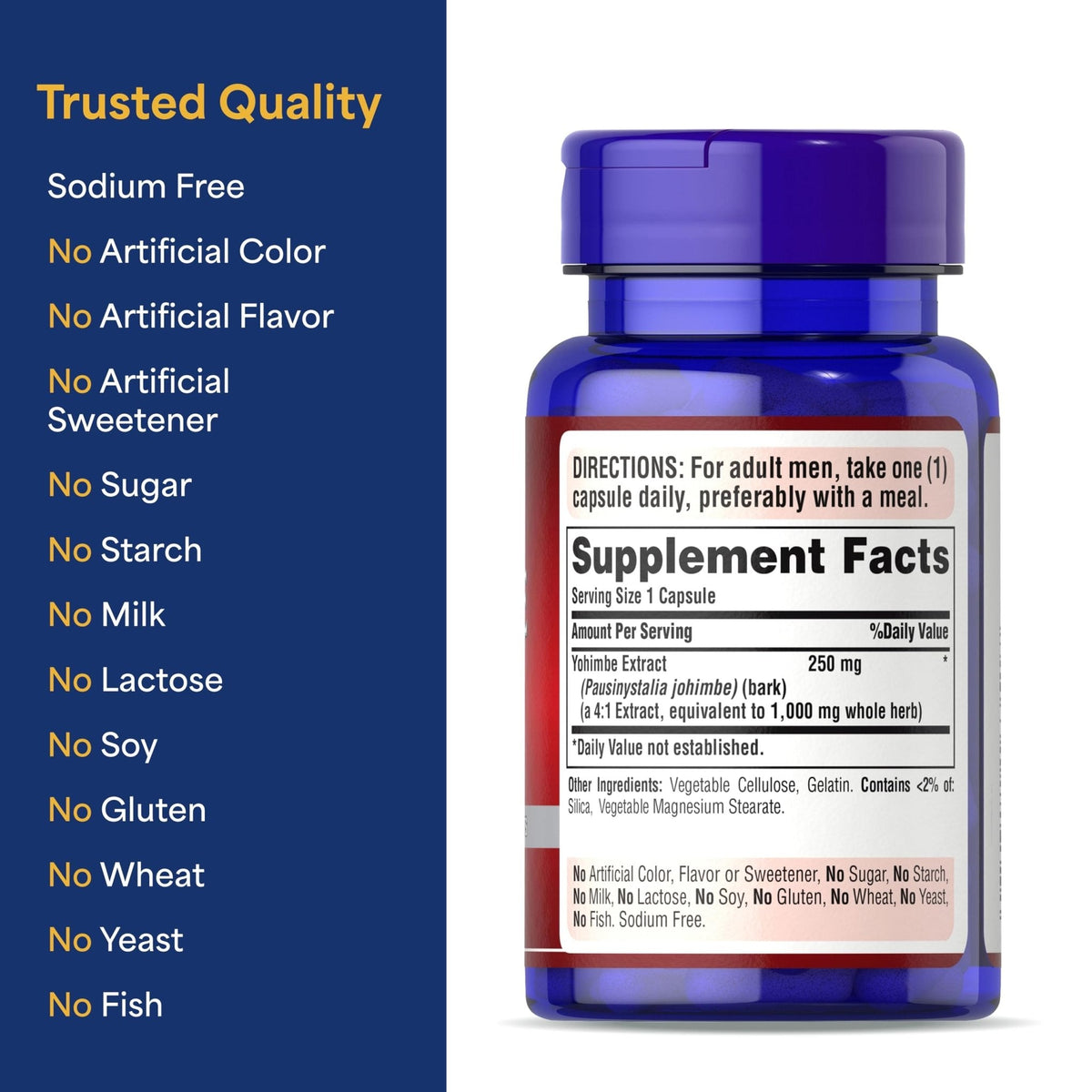 Buy ​Puritan's Pride Yohimbe Exotic Herb for Men 250 mg (1000mg Equivalent), Dietary Supplement, 50 Rapid Release Capsules - Vitaza UK Supplements UK