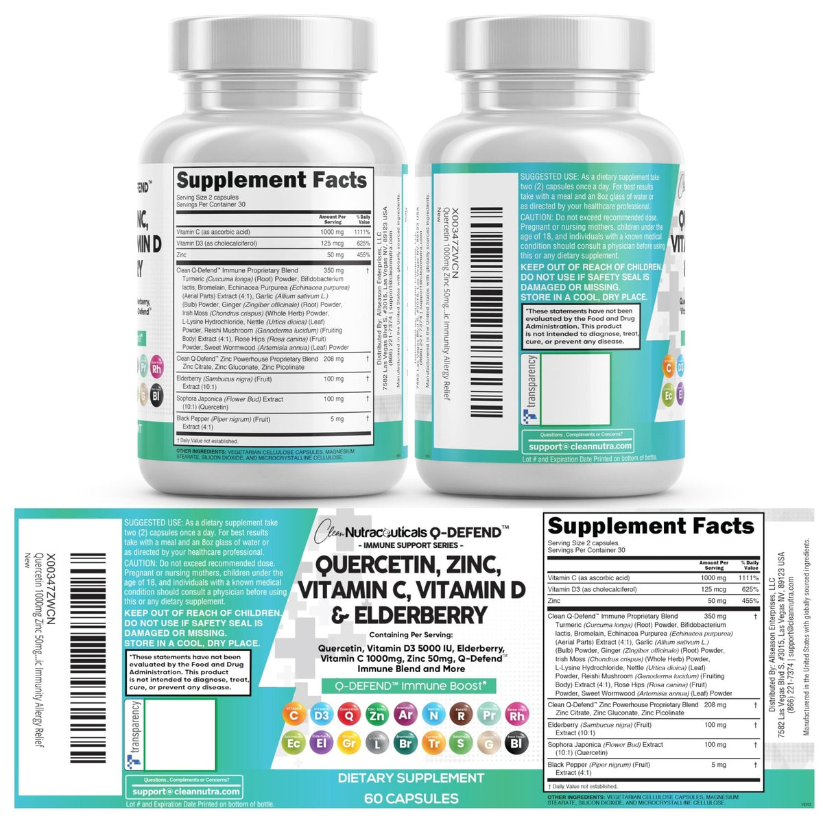Q Defend Quercetin Supplement with Zinc Vitamin C Vitamin D Elderberry Turmeric Black Pepper Garlic Ginger Sea Moss Lysine Stinging Nettle Reishi Mushroom Immune - Maple Wellness Supplements