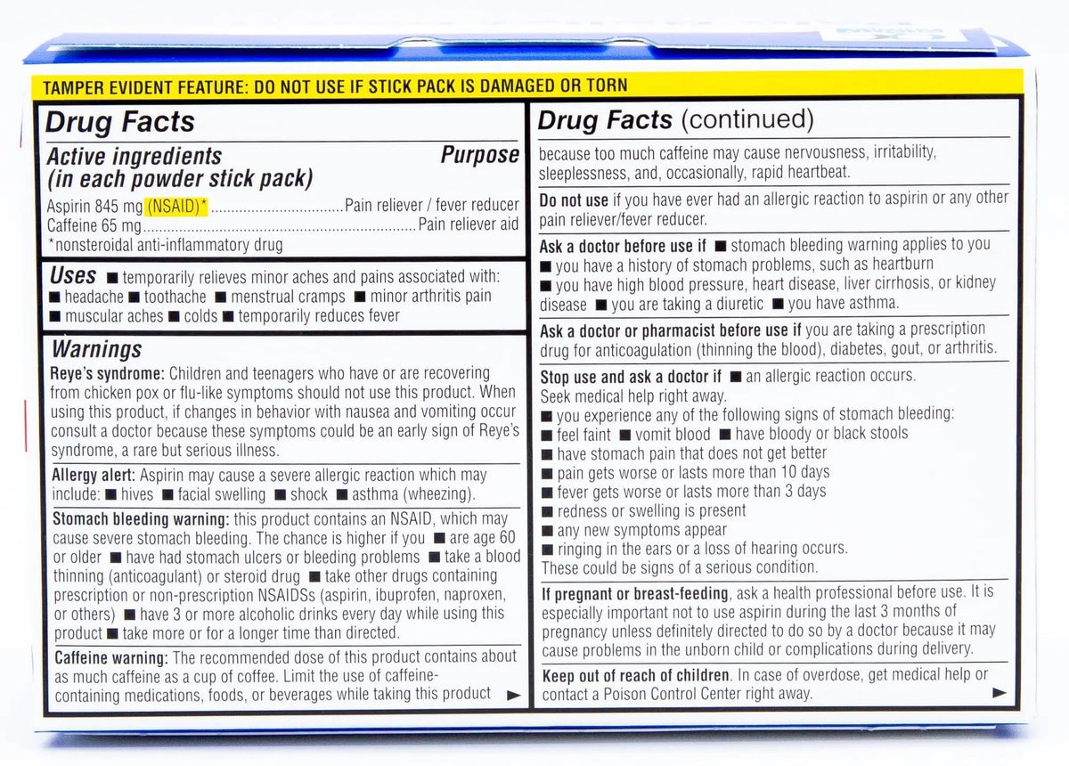 Quality Choice Fast Pain Relief Powder, Contains 50 Powder Packets for Rapid Pain Relief. Contains Aspirin & Caffiene - Maple Wellness Supplements