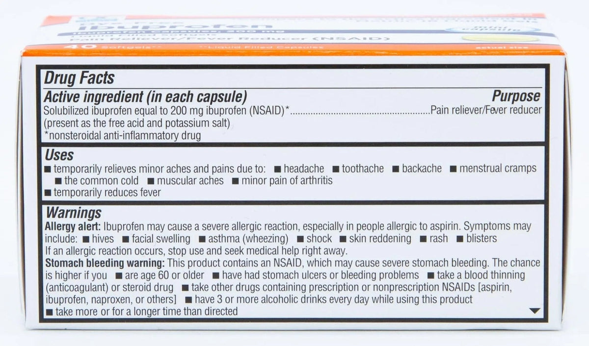 Quality Choice Ibuprofen 200 mg Liquid Gels 40 Count Easy to Swallow Pain Reliever and Fever Reducer for Headache Toothache Backache Menstrual Cramps Muscle Aches Minor and Pain - Maple Wellness Supplements