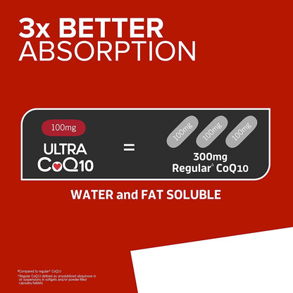 Qunol Ultra CoQ10 100mg, 3x Better Absorption, Patented Water and Fat Soluble Natural Supplement Form of Coenzyme Q10 - Maple Wellness Supplements